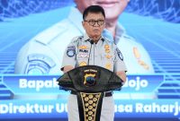 Plt. Direktur Utama Jasa Raharja, Rubi Handojo,dalam kegiatan ‘Polantas Menyapa’ yang digelar di Aula Borobudur, Mapolda Jawa Tengah, pada Rabu, 23 Juli 2025.